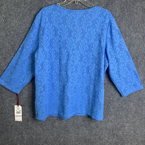 Ruby Road NWT Blue Lace Top Plus Size 1X Texture Lace 3/4 Sleeve Pullover V-Neck - Picture 7 of 10